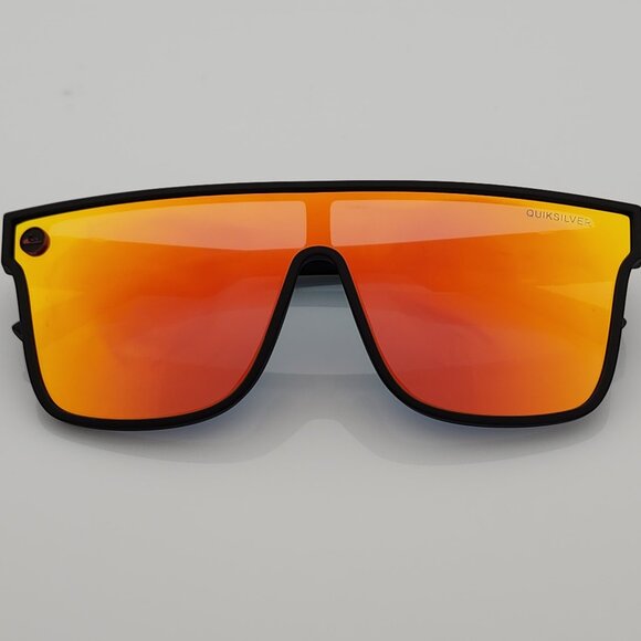 Quiksilver Shield Sunglasses Black Frame Flash Orange Mirror Lens SciFi NEW - Picture 1 of 12